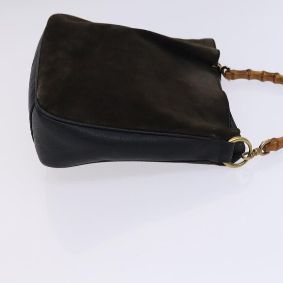 GUCCI Bamboo Hand Bag Suede Leather 2way Brown gold 001 1705 1638 Auth nb444 - Picture 5 of 16